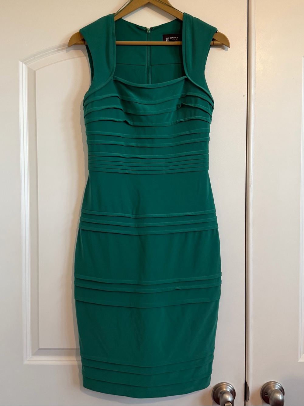 Adrianna Papell Teal Pleated Sheath Dress
